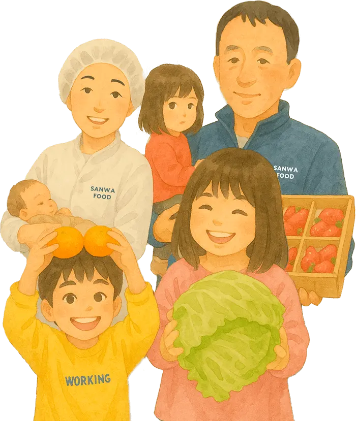 配達員が野菜を抱えている様子のイラスト